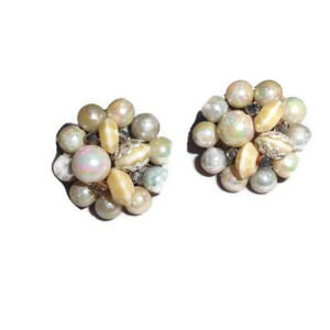 Japan Silver Beige Colored Faux Shell Earrings